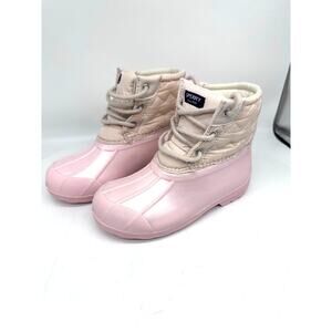 Sperry Port Duck Boots Blush Pink Quilted High Top Waterproof Winter Girls 12